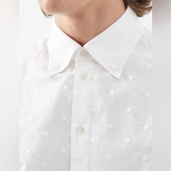 Erdem Stephen Embroidered Dots Long Sleeve Shirt White Medium - Picture 4 of 13